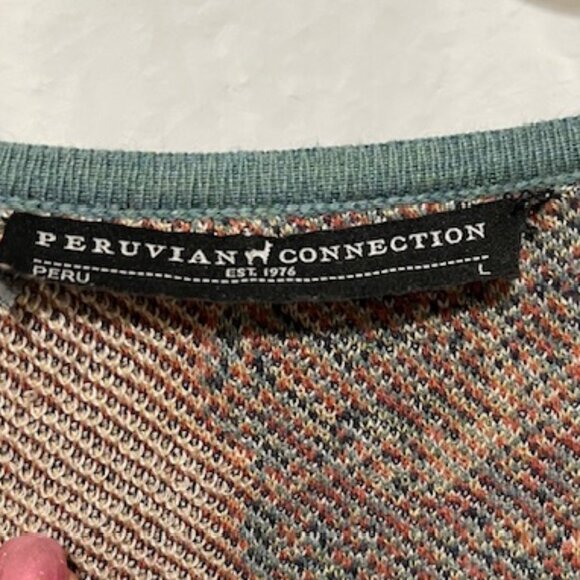 Peruvian Connection Large Pima Cotton Button Down Floral Knit Cardigan Sweater - Picture 5 of 6